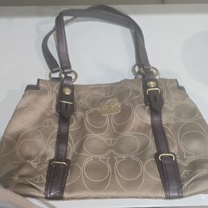Coach Tan and Brown Signature Shoulder Bag